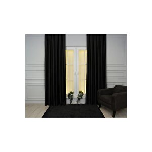 Çift Taraflı Blackout Ekstrafor Büzgülü Rustik Ve Kornişe Uyumlu Tek Kanat Fon Perde Siyah