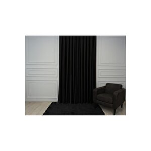 Çift Taraflı Blackout Ekstrafor Büzgülü Rustik Ve Kornişe Uyumlu Tek Kanat Fon Perde Siyah