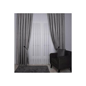 Hasır Dokulu Lüks Fon Perde Pilesiz Tek Kanat Gümüş Kahve 180x280 cm