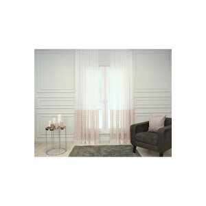Pembe Su Dalgası Nakış İşlemeli Düz Tül Perde Ekru Renginde 100x280 cm