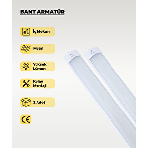 36w Beyaz Led Bant Armatür 3200K Sarı Işık - 2 Adet