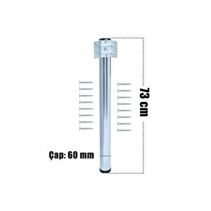 60'lık Perçinli Masa Ayağı Krom 73 Cm 4'lü