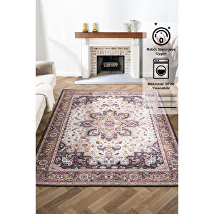 Antico 2356 Pamuk Tabanlı Yıkanabilir Otantik Vintage Klasik Eskitme Halı 200x290 cm