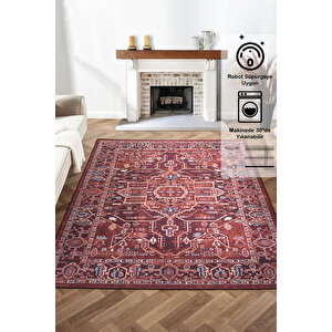 Antico 2353 Pamuk Tabanlı Yıkanabilir Otantik Vintage Klasik Eskitme Halı 80x150 cm