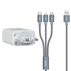 Tecno Casper Via G4 33w Usba Çıkışlı 3in1 Lightning, Type-c, Micro Data Ve Şarj Kablolu Şarj Aleti