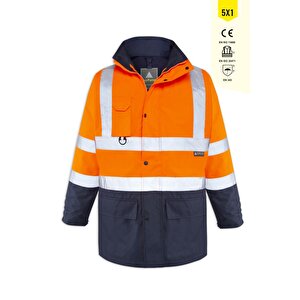 Olympus Hi-vis Yüksek Görünürlük Nefes Alabi̇li̇r 5 In1 Soğuk İkli̇m Kaban-4121-turuncu-lacivert XL