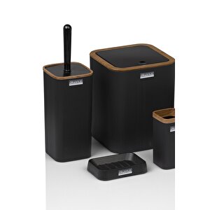 Okyanus Home Mina Siyah Ahşap Desenli Çizgili Kare 5'li Banyo Seti