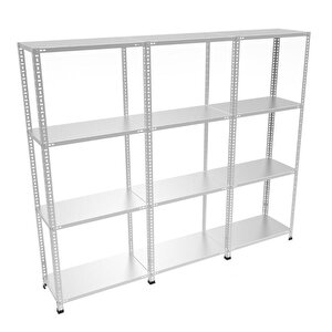® 4 Katlı 3'lü Bitişik Galvaniz Çelik Raf. Depo Rafı 43x180-1.50 Mm-200 Cm