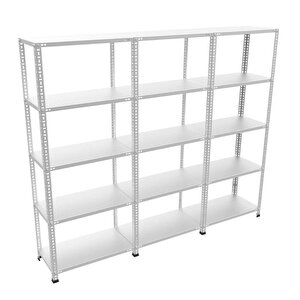 Rafburada® 5 Katlı 3'lü Bitişik Galvaniz Çelik Raf.depo,dosya Rafı 31x225-0.70 Mm-300 Cm