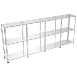 Rafburada® 3 Katlı 4'lü Bitişik Galvaniz Çelik Raf. Depo, Dosya, Arşiv Rafı 31x372-1.50 Mm-50 Cm