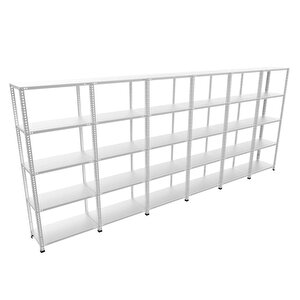 Rafburada® 5 Katlı 6'lı Bitişik Galvaniz Çelik Raf.depo,dosya Raf 43x558-1.50 Mm-100 Cm