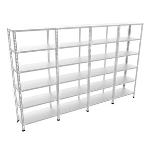 Rafburada® 6 Katlı 4'lü Bitişik Galvaniz Çelik Raf.depo,dosya Raf 31x240-0.70 Mm-100 Cm