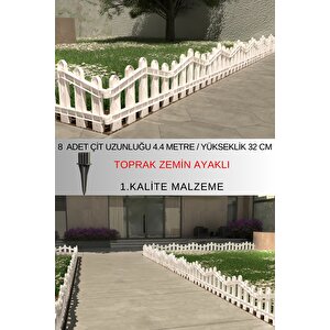 Dekoratif Plastik Bahçe ve Peyzaj Çiti 8 ADET ÇİT (Y: 32 CM / G: 4.4 M) TOPRAK AYAKLI - Beyaz Beyaz