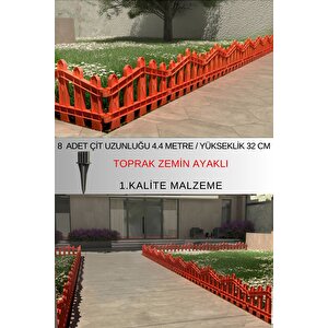 Dekoratif Plastik Bahçe ve Peyzaj Çiti 8 ADET ÇİT (Y: 32 CM / G: 4.4 M) TOPRAK AYAKLI - Kahverengi Kahverengi