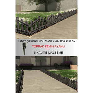 Dekoratif Plastik Bahçe ve Peyzaj Çiti 1 ADET ÇİT (Y: 32 CM / G: 55 CM) TOPRAK AYAKLI - Antrasit Gri Antrasit Gri