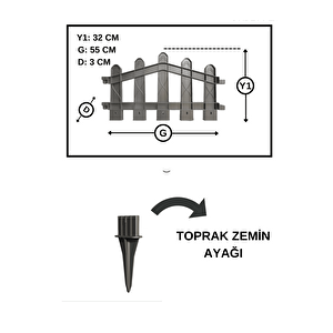 Dekoratif Plastik Bahçe ve Peyzaj Çiti 1 ADET ÇİT (Y: 32 CM / G: 55 CM) TOPRAK AYAKLI - Antrasit Gri Antrasit Gri