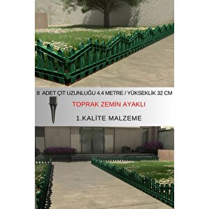 Dekoratif Plastik Bahçe ve Peyzaj Çiti 8 ADET ÇİT (Y: 32 CM / G: 4.4 M) TOPRAK AYAKLI - Yeşil Yeşil