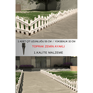 Dekoratif Plastik Bahçe ve Peyzaj Çiti 1 ADET ÇİT (Y: 32 CM / G: 55 CM) TOPRAK AYAKLI - Beyaz Beyaz