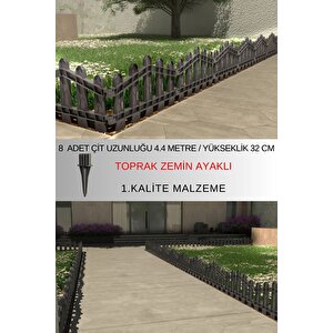 Dekoratif Plastik Bahçe ve Peyzaj Çiti 8 ADET ÇİT (Y: 32 CM / G: 4.4 M) TOPRAK AYAKLI - Antrasit Gri Antrasit Gri