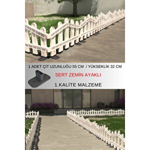 Dekoratif Plastik Alan Oluşturma ve Bahçe Çiti 1 ADET ÇİT (Y: 32 CM / G: 55 CM) SERT ZEMİN AYAKLI - Beyaz Beyaz