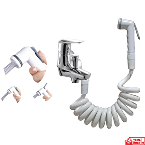 Spiral 3 Fongsiyonlu Mandallı Şattaf Başlıklı Duş Hortum Seti Beyaz 4 metre