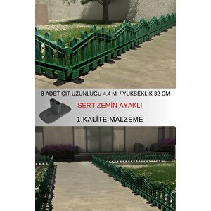 Dekoratif Plastik Alan Oluşturma ve Bahçe Çiti 8 ADET ÇİT (Y: 32 CM / G: 4.4 M) SERT ZEMİN AYAKLI - Yeşil Yeşil