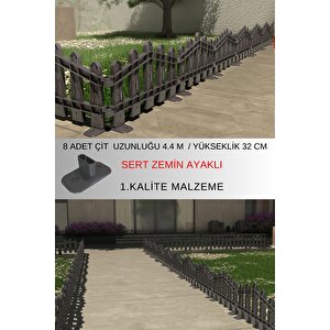 Dekoratif Plastik Alan Oluşturma ve Bahçe Çiti 8 ADET ÇİT (Y: 32 CM / G: 4.4 M) SERT ZEMİN AYAKLI - Antrasit Gri Antrasit Gri