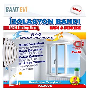 Kapı Pencere Fitili Beyaz 9mmx6mt Kapı Pencere Bandı İzolasyon Bandı Beyaz