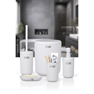 Linea Beyaz Çizgili Yuvarlak Banyo Seti