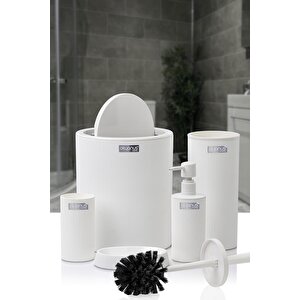 Mina Beyaz Çizgili Yuvarlak Banyo Seti