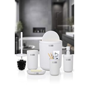 Linea Beyaz Çizgili Yuvarlak Banyo Seti