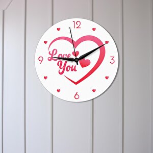 Cajuart Kalp İçinde Love You Yazılı Sevgililer Günü Ahşap Duvar Saati