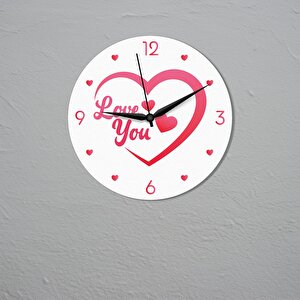 Cajuart Kalp İçinde Love You Yazılı Sevgililer Günü Ahşap Duvar Saati
