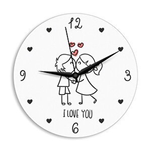 Cajuart Love You Yazılı Sevimli Çizim Sevgililer Günü Hediye Duvar Saati