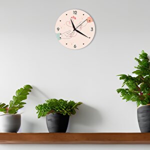Cajuart Aşk Sevgi Temalı Pembe Ahşap Duvar Saati Sevgililer Günü Hediye