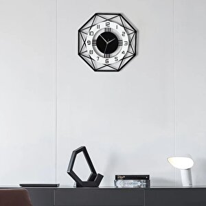 Cajuart Sekizgen Geometrik Ahşap Tasarım 40 Cm Modern Duvar Saati Siyah Beyaz