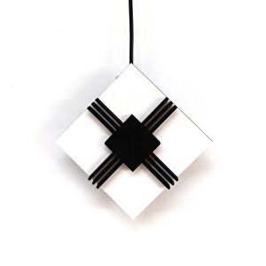Dörtgen Geometrik Tasarım 50 Cm Modern Ahşap Sarkaçlı Duvar Saati Siyah Beyaz