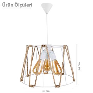 Cabo Otantik Halatlı Metal Avize Üç Duylu Beyaz