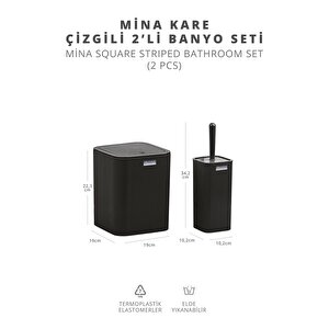 Okyanus Home Mina Siyah Çizgili Kare 2'li Wc Kova Ve Fırça Seti