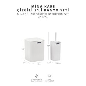 Okyanus Home Mina Beyaz Çizgili Kare 2'li Wc Kova Ve Fırça Seti