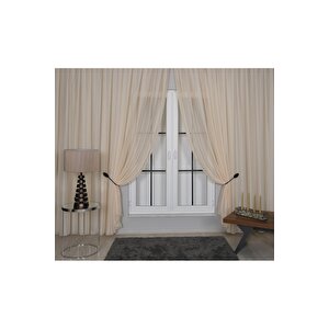 Elegante Pilesiz Tül Perde Bej 100x260 cm