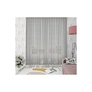 Keten Görünümlü Düz Tül Perde Pilesiz Gri 100x260 cm