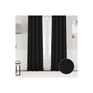 Keten Görünümlü Tek Kanat Fon Perde Siyah 70x260 cm