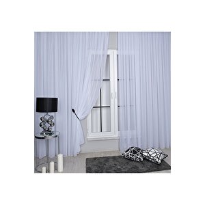 Mikro İpek Vual Pilesiz Düz Tül Perde Kar Beyaz 700x270 cm