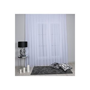 Mikro İpek Vual Pilesiz Düz Tül Perde Kar Beyaz 700x270 cm