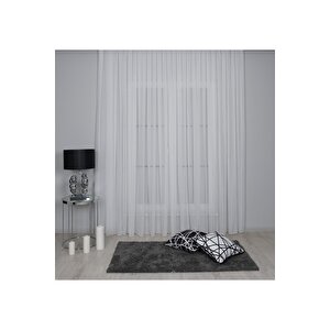 Mikro İpek Vual Pilesiz Düz Tül Perde Ekru Beyaz 70x270 cm