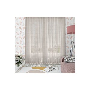 Keten Görünümlü Düz Tül Perde Pilesiz Bej 800x260 cm