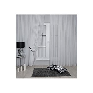 Mikro İpek Vual Pilesiz Düz Tül Perde Ekru Beyaz 900x270 cm