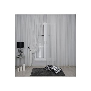 Mikro Ipek Vual Pilesiz Düz Tül Perde Krem 300x260 cm