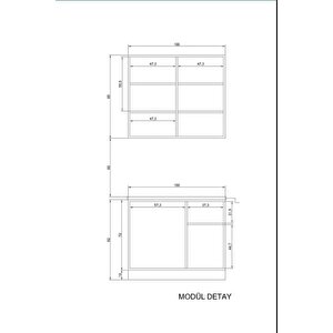 Beyaz Gövde -ahşap Detaylı Mutfak Dolabı Alt -üst Modül